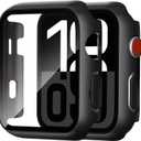 2 Pack Case for Apple Watch Screen Protector, Hard PC Case with Tempered Glass Protective Cover Guard Bumper, Slim Apple Watch Cover for iWatch Series 3 2 1 - Black/Black 42mm