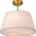 Electro bp; 15Dia White Pleated Fabric Drum Shade Ceiling Light Fixture Farmhouse Brocade Linen Cone Shape Close to Semi-Flush Mount,Polished Gold,3 Sockets,E26,180W,Large;