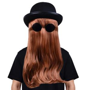 Kavoc 2 Pcs Halloween Brown Wig with Black Bowler Derby Hat Sunglasses for Men Women Halloween Carnival Cosplay Party Costume