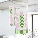 Dandelion Flower Kitchen Dish Towels Set of 2, Botanical Pink Green Floral Drying Hand Towel Baking Cooking Cloth, Spring Summer Bathroom Home Decoration 18'' x 26''