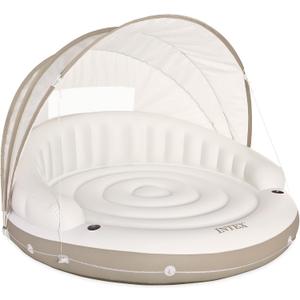 Intex 58292EP Canopy Island Inflatable Pool Float: Comfortable Lounge Surface Built-in Cup Holders Detachable Sunshade 440lb Max Weight Capacity 78.5" x 59"