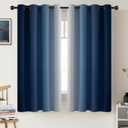 COSVIYA Grommet Ombre Room Darkening Curtains 63 inch Length, Blue and Greyish White Gradient Drapes Light Blocking Insulated Thermal Window Curtains for Bedroom/Living Room,2 Panels,52x63 inches