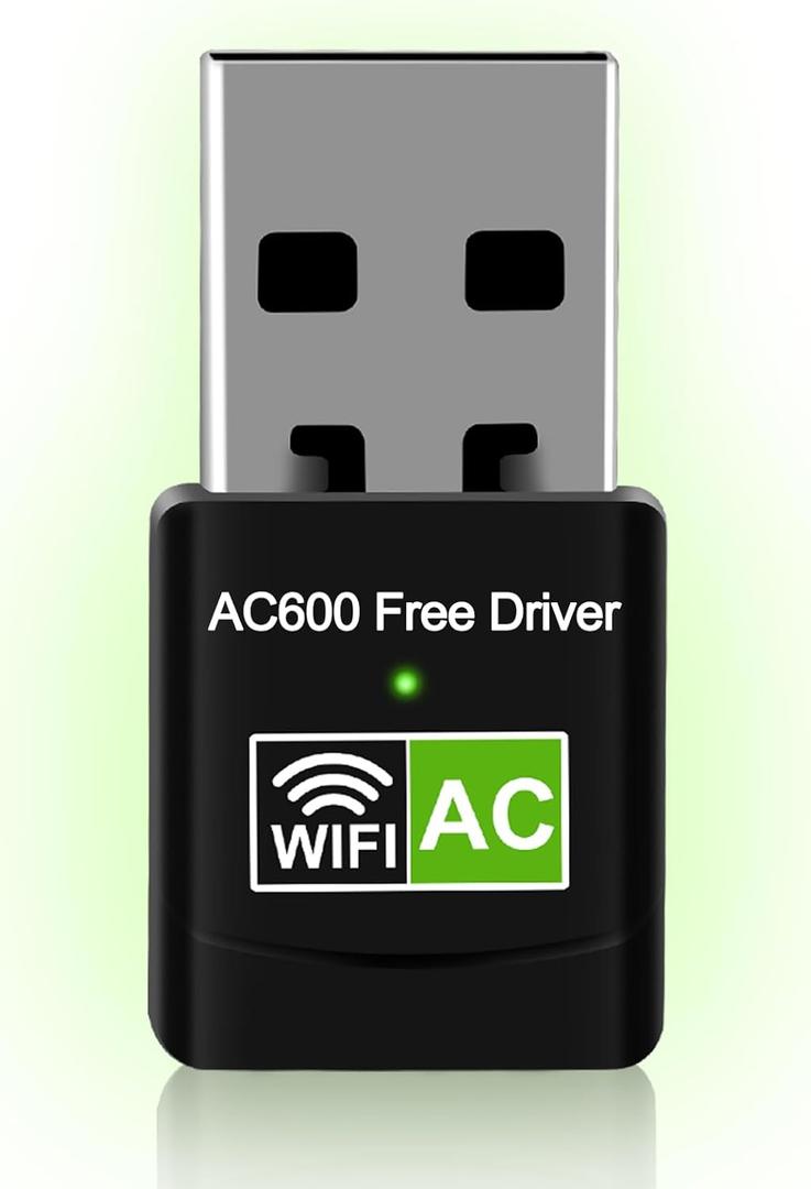AC600 USB WiFi Adapter for Desktop PC, Driver Free Wireless Network Adapter for Laptop, 5G/2.4G Dual Band High Speed Mini WiFi Dongle Stick, Compatible with Windows 11/10/8.1/8/7/XP/Vista (600M, green)