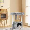 SYANDLVY 27IN Cat Tree for Indoor Cats Large Adult, Modern Activity Tower with Scratching Posts, Condo with Plush Perch, Climbing Stand with Spring Ball for Play, Grey