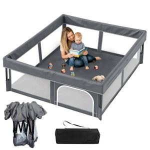 Foldable Baby Playpen, 63"63" Play Yard for Toddlers, Portable & Collapsible Playpen with Gate, ASTM & CPSC Certified, Skin-Friendly & Breathable Mesh, Ideal for Indoor & Outdoor Use with Bag