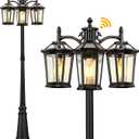 VIANIS Lamp Post Outdoor Lighting Dusk to Dawn, Waterproof 3-Head Outdoor Post Lights with 100% Aluminum, Outside Lamp Post Street Light with Tempered Glass Panels for Backyard Garden Patio Driveway (Black Gold)
