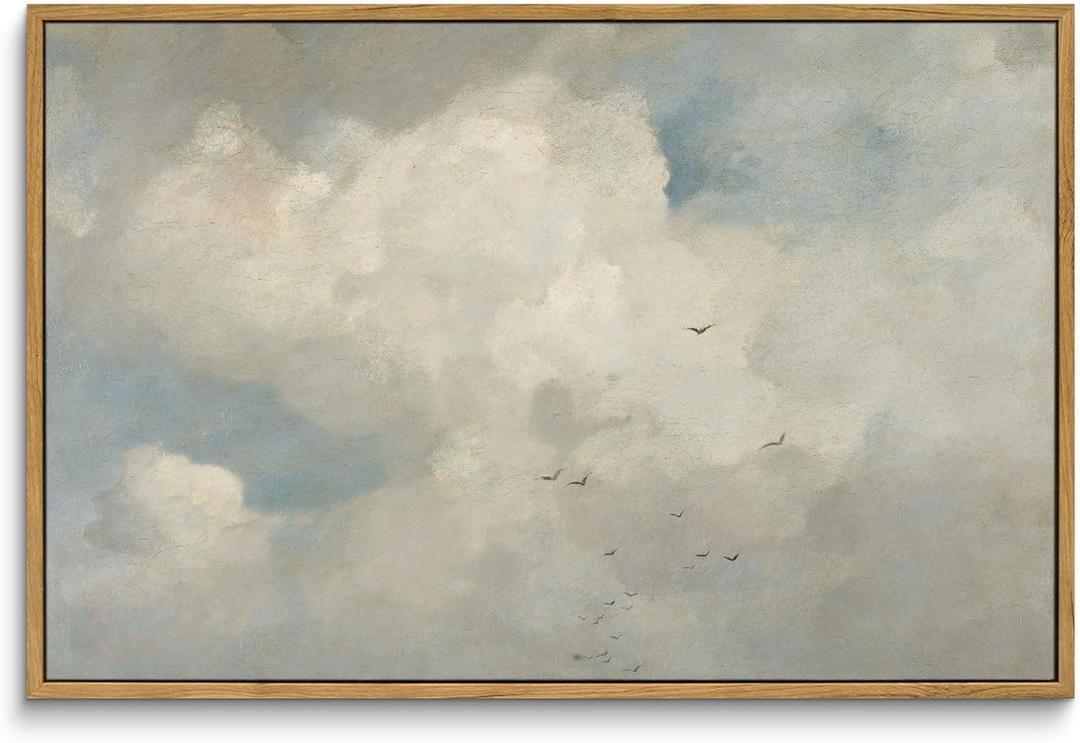 InSimSea Framed Canvas Wall Art Vintage Decor, Home Decor Classical Oil Paintings Sky Cloud Prints, Vintage Landscape Large Wall Art for Living Room Bedroom Bathroom Home Office Decor, 16"x24"