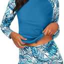 Daci Women Two Piece Rash Guard Long Sleeve Swimsuits UV UPF 50+ Swim Shirt Bathing Suit with Boyshort Bottom Size XL