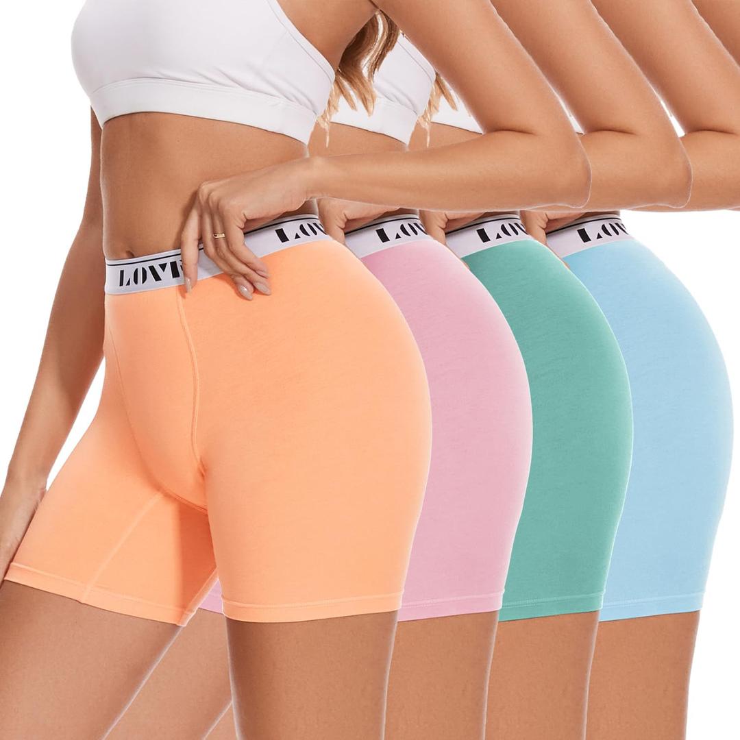 Molasus Womens Boxer Briefs High Waisted Modal Boy Shorts Underwear (XX-Large, Orange/Pink/Green/Blue)