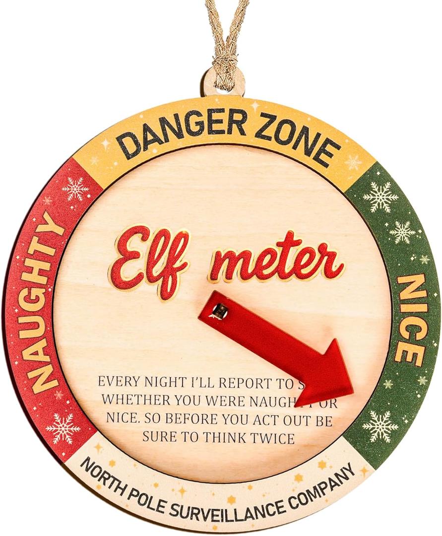 2 x Funny Elf Accessories Naughty or Nice Elf Meter Christmas Ornament 2026, Funny Xmas Decoration, Wooden Decor Gift for Kids, Family, Friend, White Elephant Gifts. Christmas Decorations