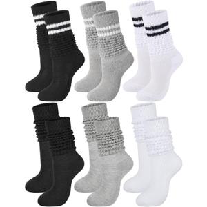 Bencailor 6 Pairs Women Slouch Socks Cotton Knit Scrunch Stacked Boot Socks for Women Men (8-11, Classic Colors)