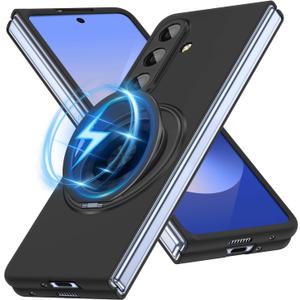 Magnetic Case for Galaxy Z Fold 7 with Rotatable Stand, Matte PC Case for Women Men Girls Boys Drop Protection Shockproof Slim Fit Durable Cover for Galaxy Z Fold 7, Black 13.20