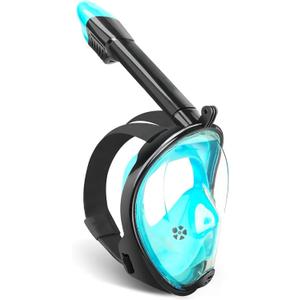 Full Face Snorkel Mask, Snorkeling Mask with Detachable Camera Mount, 180 Panoramic Anti-Fog Anti-Leak Diving Mask for Adult and Kids (Black Green, Large/ X-Large)