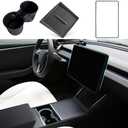 TOPABYTE 3PCS Center Console Accessories for Tesla New Model Y Juniper 2025 Model 3 Highland 2024 Cup Holder Insert, Screen Edge Protector Frame, Wireless Charger Mat Silicone, Black