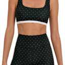 Milumia Women's Polka Dots Workout Set 2 Piece Color Block Bra Tank High Waisted Biker Shorts Layered Matching Yoga Outfit, M