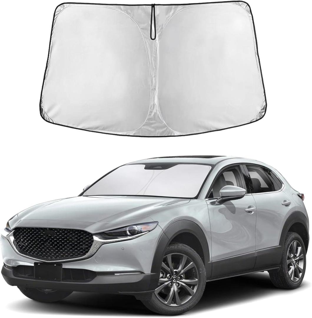 EcoNour Windshield Sun Shade Compatible for Mazda CX-30 20192026 | Custom Fit Crossover Front Window Sunshade | Foldable Heat & UV Reflective Sun Visor