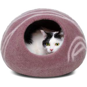 MEOWFIA Cat Cave Premium Felt Cat Bed for Indoor Cats, Handmade Merino Wool (Rose Gold, Large)