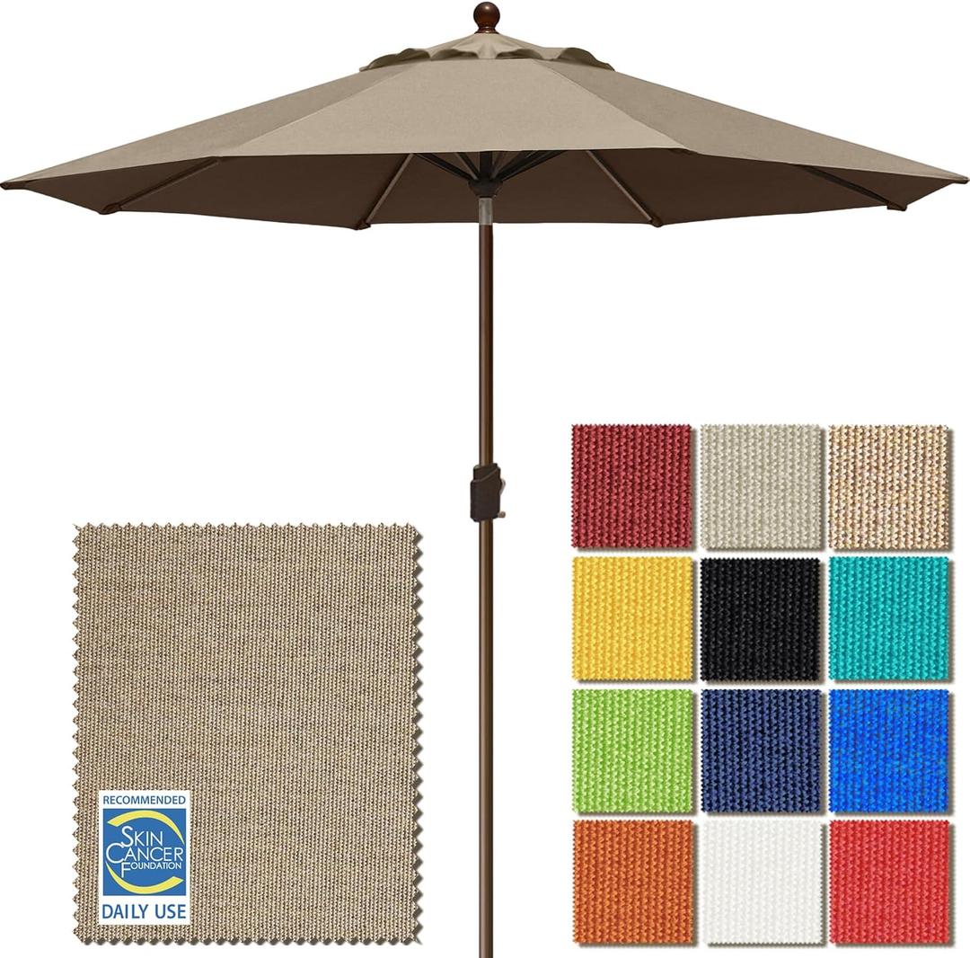 EliteShade USA 10-Year-Non-Fading 9Ft Market Patio Umbrella, UPF 50+ UV Protection Performance Sun Umbrella, Heavy Duty Commercial Grade Outdoor Table Umbrella with Crank & Tilt, Windproof Vented Top for Garden, Pool, Deck and Outdoor Playsets, Mushroom