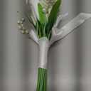 XunYee 16 Pcs Bride Bouquet Set Include 10 White Calla Lily Artificial Flowers 5 Faux Lily of The Valley 1 Groom Boutonniere Pin Bridesmaid Floral Bouquet for Wedding Party Ceremony Anniversary Decor