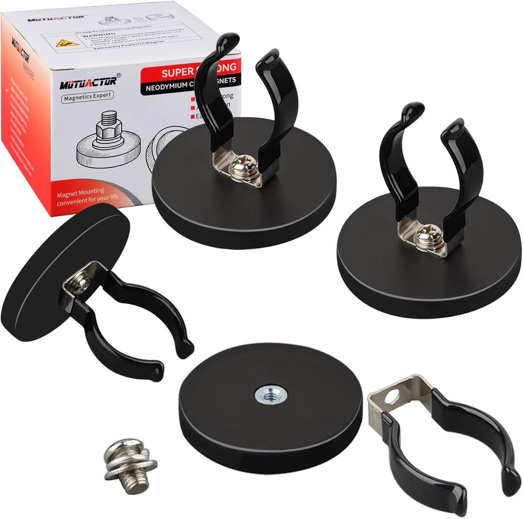 MUTUACTOR 4PCS Universal Magnetic Hooks,Anti-Slip Magnetic Mount Heavy Duty Hooks for Flashlight Holder,Large Opening Durable Magnets Flexible Clamps for Garage Organize Garden Workshop Tools Storage