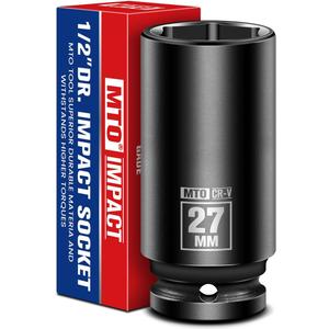 MTO 1/2" Drive 27mm Deep Impact Socket, 6-Point Metric Socket for Automotive Maintaince, CR-V Steel Meets ANSI Standards