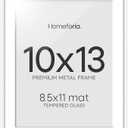 Homeforia 10x13 Picture Frame White, High End Metal 10x13 Poster Frames with Mat for 8.5x11, 10 x 13 White Frames Matted to 8.5 x 11 inch Photo, 10by13 Hanging Frames, Tempered Glass, Wall Kit, Set of