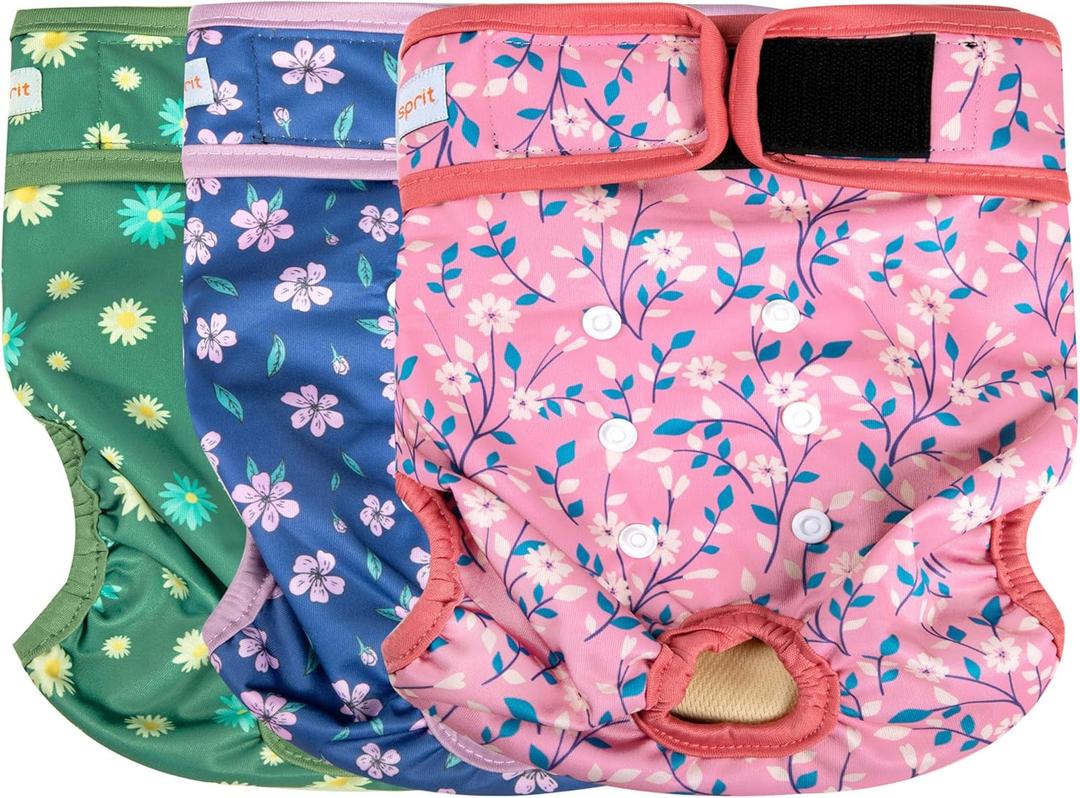 Langsprit Washable Female Dog Diapers - Doggie Reusable Diapers for Doggy Puppy Female in Period - Highly Absorbent Dog Heat Panties Flower-1 XL