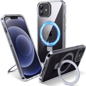 Magnetic Case for iPhone 12/12 Pro - [Built-in Invisible Stand] [Compatible with MagSafe] [Military Grade Drop Protection] Anti-Yellowing Hard Back Silicone Edge Cover, 6.1", Clear