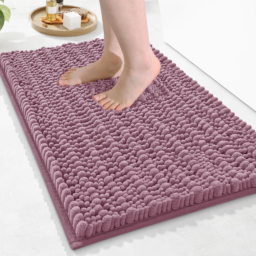Arotive Luxury Chenille Bathroom Rug Mat, Extra Soft Thick Absorbent Shaggy Bath Rugs, Non-Slip Machine Wash Dry, Plush Bath Mats for Bathroom, Shower and Tub, 24x16, Deep Plum