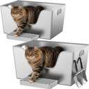2 Pack XXL Stainless Steel Litter Box with 12'' High Sides,XXXL Metal Cat Litter Box with Tall Walls for Big & Multiple Cats,One-Piece Deep Maine Coon Litter Box with Low Entry,Anti-Leakage,Non-Sticky