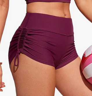 CRZ YOGA Womens Swim Board Shorts High Waisted Bathing Suit Bottoms Adjustable Ruched Side Swimsuit XL Purple
