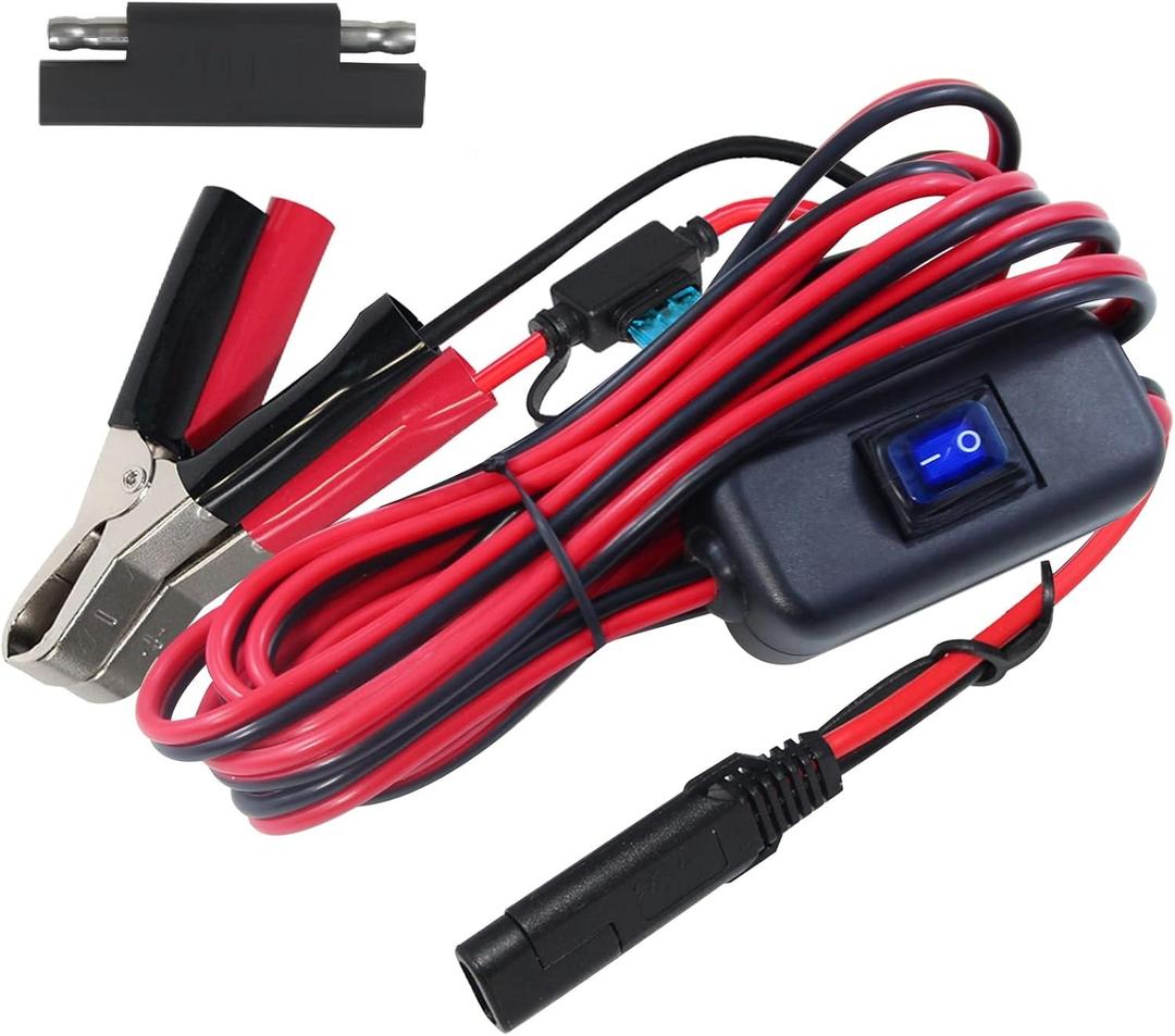 SAE to Battery Alligator Clip - 12V SAE 2Pin Quick Disconnect Cable 10ft SAE to Battery Clamp Cord 15A Fuse (10FT)