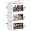 24 qt. Collapsible Storage Bins, 3-Tier Stackable Plastic Closet Organizers in White with Lids for Home, Kitchen, Office