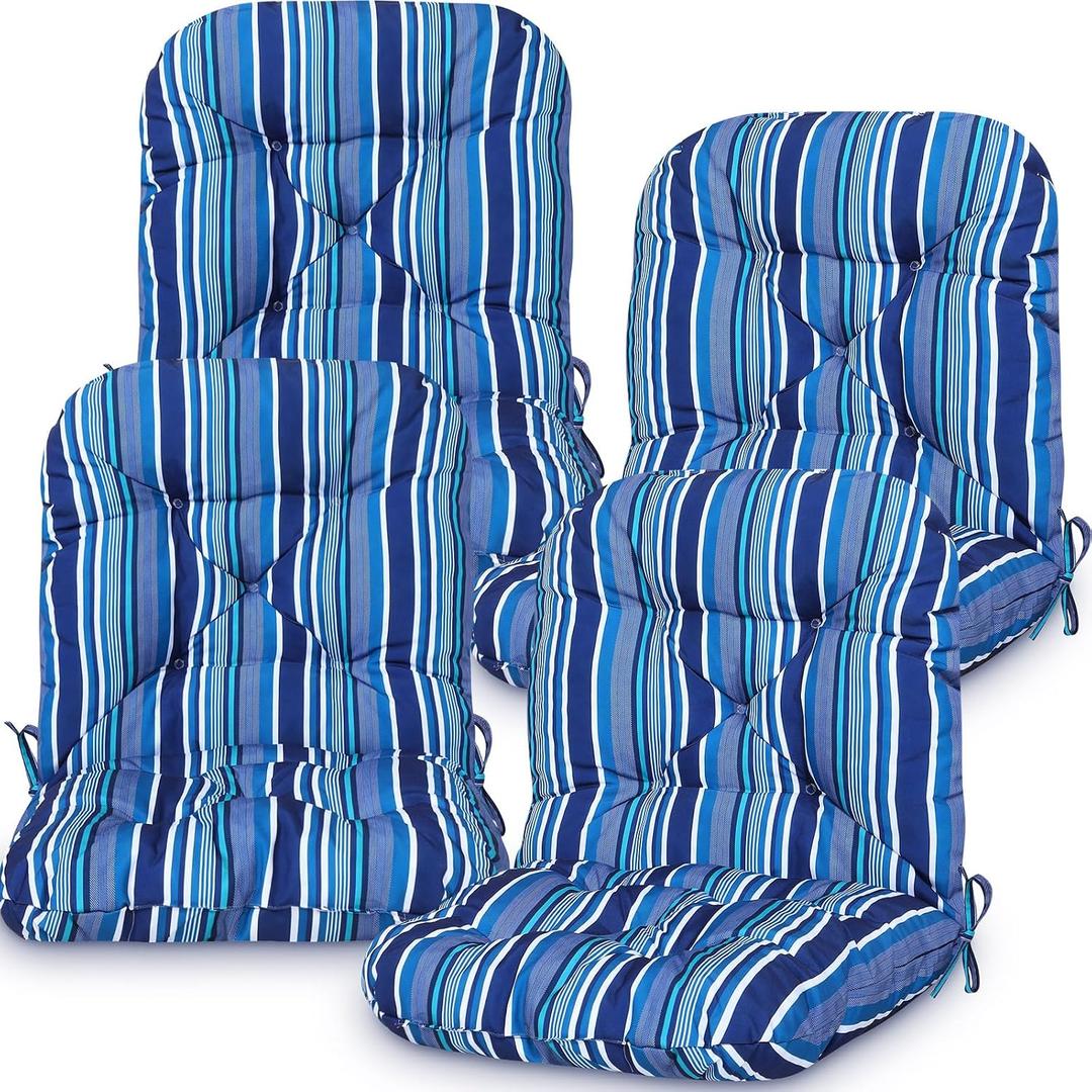 Chunful 4 Pack Tufted Back Chair Cushion Indoor Outdoor Weather Resistant Rocking Patio Chair Cushions for Indoor Outdoor Lawn Furniture(Blue Stripes)