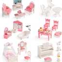 ROBOTIME 26PCS Dollhouse Furniture Set for Kids  Realistic Dollhouse Accessories with 5 Rooms: Living Room, Bedroom, Bathroom, Dining Room & Balcony, for Girls & Boys Ages 3+