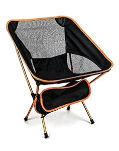 QWORK Ultralight Portable Camping Chair with Triangular Stability – Aluminum Alloy Frame, Ripstop Polyester Seat, Plastic Joints, 330 lbs Capacity - for Fishing, Camping, Hiking and Backpacking Orange