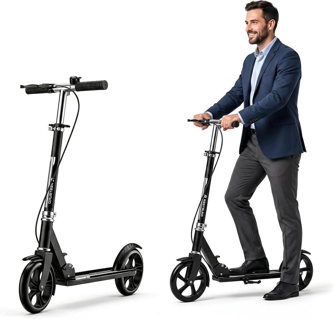 Scooters for Kids 8-12, Teens & Adults - Foldable&Portable Commuter Scooter with 8" Wheels, Bell, Hand Brake & Adjustable Height 30"-40.5", 240 lbs, Manual Push Scooter for Campus & Park