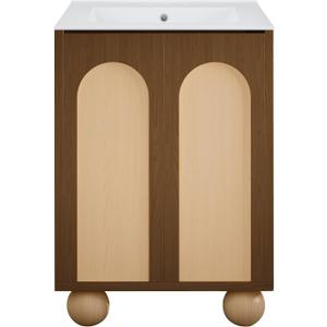 Plaisir II 24" Freestanding Bathroom Vanity in Brown Oak with 3-Hole Centerset Sink Top