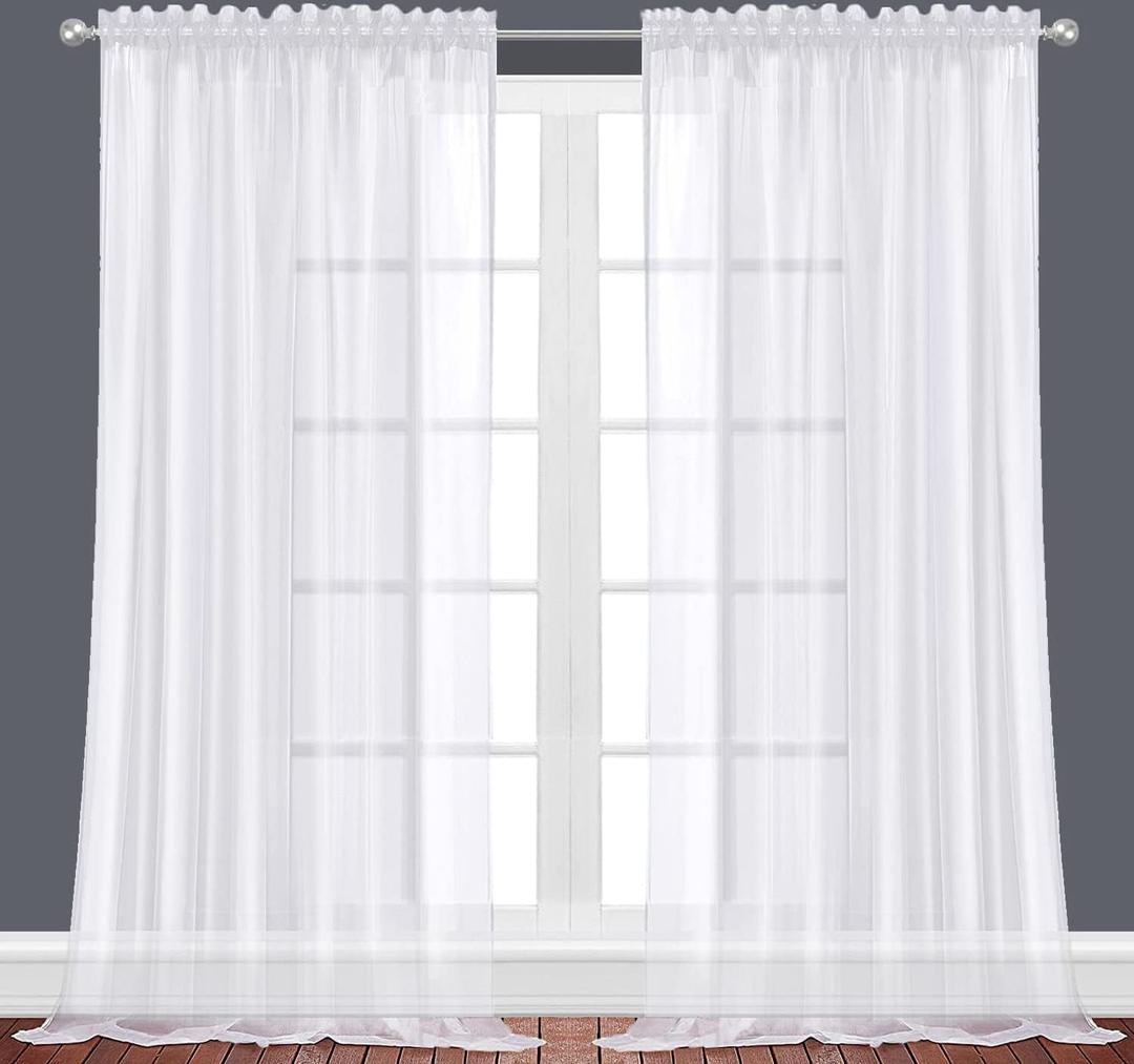 Oakias White Sheer Curtains 96 Inches Long 2 Panels Set  54" W x 96" L Window Sheer Curtains  Rod Pocket Voile Curtains for Living Room & Bedroom  Lightweight Sheer Drapes for Indoors & Outdoors