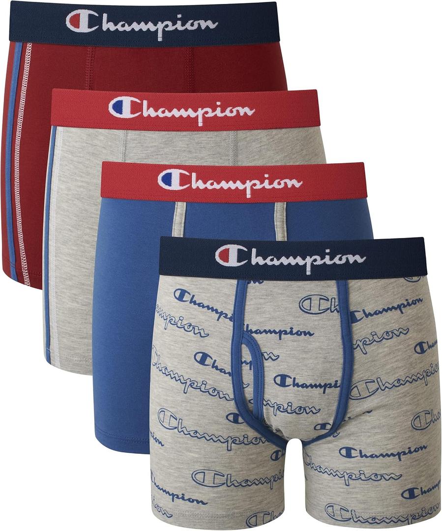 Champion Boys' Everyday Cotton Stretch Briefs- 4 Pack (Medium, Grey/Red/Navy)