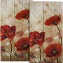 Imiss Red Poppy Flower Hand Towels Set of 2 - Rustic Brown Wooden Multi-Purpose Guest Kitchen Towel 14.4 x 28.3 Inch for Face Bathroom Gym Spa