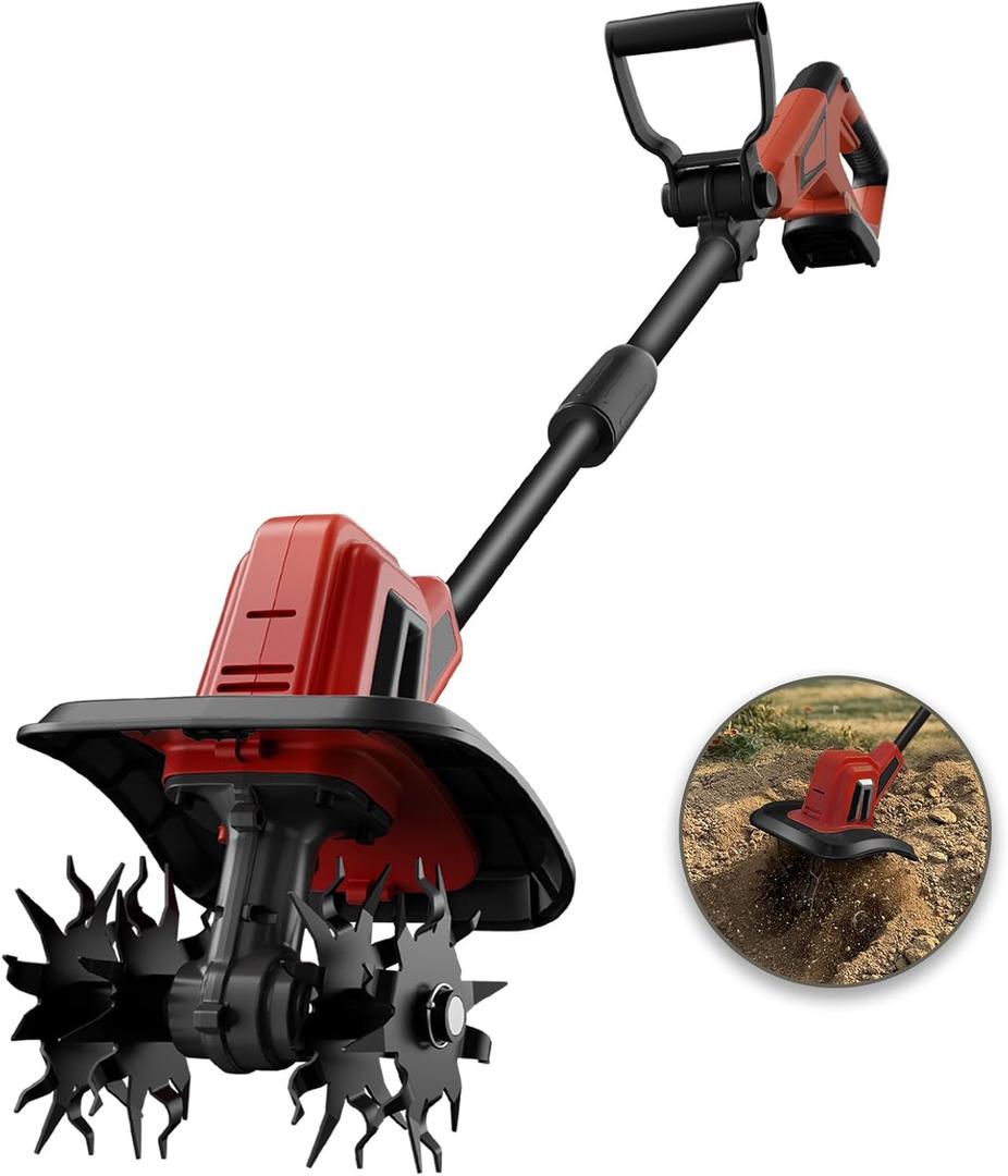 MaxMore Cordless Tiller Cultivator Compatible with Milwaukee 18V Battery (Tool Only), Electric Garden Rototiller with 48 Steel Tines, 270RPM, 8.7" Tilling Width, 6.3" Depth for Gardening, Soil Turning