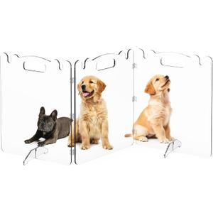 Clear Acrylic Pet Dog Gate - Folding Transparent Gates for Small Dogs Pets - Freestanding Foldable Tall Puppy Doggy Fence Door for Inside Indoor House Doorways Room Divider Barrier (3 Panel - 60''W x 24''H)