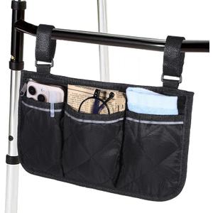 Walker Bag Basket with Reflective Strips Walkers Rollator Organizer Carry Storage Pouch Wheel Chair Folding Basket Lightweight Large Capacity Organizer for Seniors Elderly Rollator Accessories (Black)