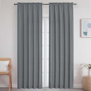 Extra Long Dark Grey Curtains for Bedroom Living Room 108 Inches Long 2 Panels Set, Light Filtering Faux Linen Textured Soft Airy Solid Rod Pocket Curtains Drapes, 2 Pcs Each 50Wx108L Inch