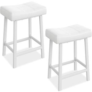 GarveeHome Counter Height Bar Stools Set of 2, 24 Inch Barstools for Kitchen Island Counter, Upholstered Padded Saddle Chairs with Curved Cushion, Easy Assembly, White