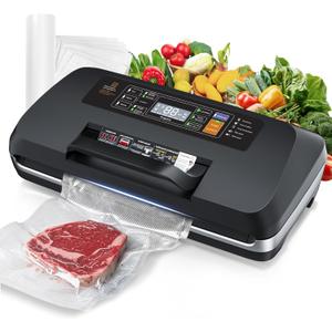 Vacuum Sealer for Food,75 Kpa Precision Suction Power 6-in-1 Food Sealer with Digital Timer, Dry & Moist Food Modes, Compact Design with 10 Vacuum Bags & Built-in Cutter