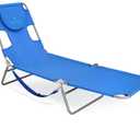 Ostrich Beach Lounge Chair, Folding & Reclining Outdoor Chaise Lounger, Blue - Portable Adjustable Recliner Chair for Lawn, Pool, Patio, Garden, and Yard