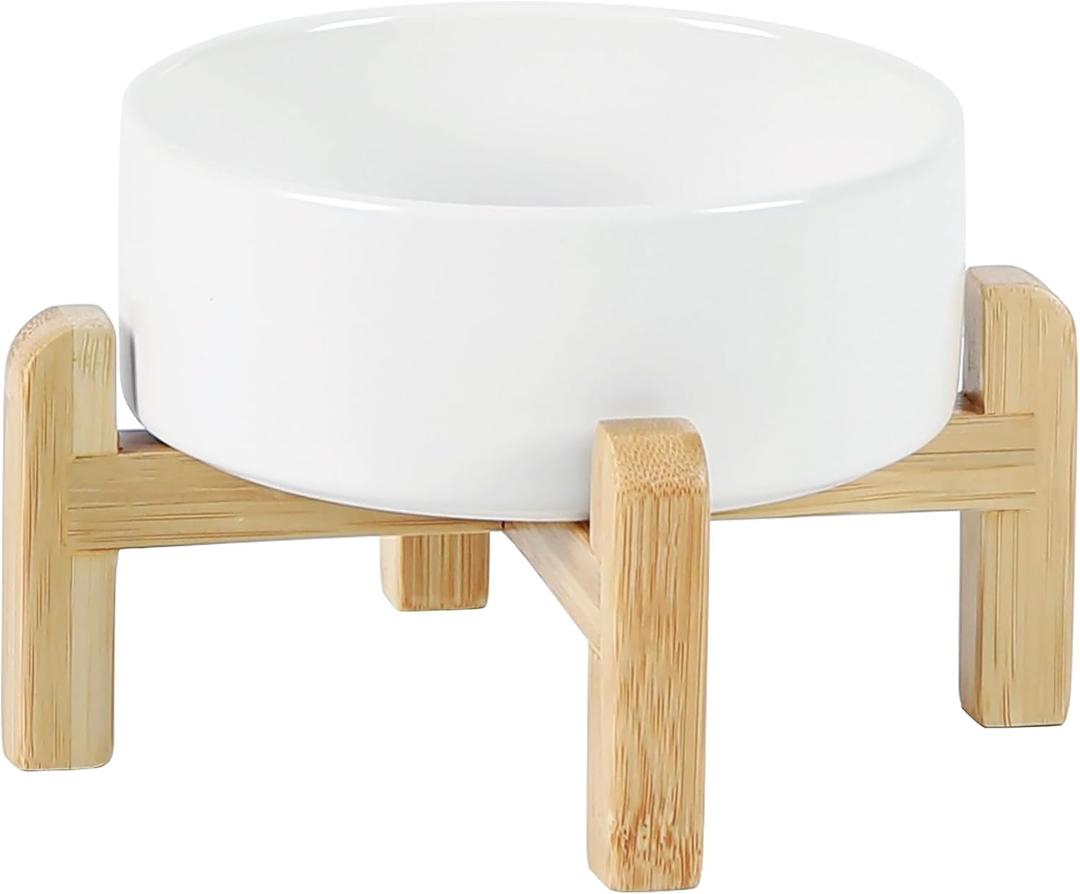 Havniva Ceramic Raised Dog and Cat Bowl Set, 2 Heights Elevated Stand, Food and Water Bowl for Small Breed Dogs, Cats, Kitty, Weighted Dog Dishes, Pet Bowls(5.1'',13.5oz, White)