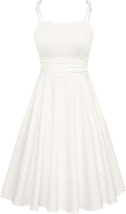 Belle Poque 2025 Summer Dresses for Women Spaghetti Strap Midi Sun Dress Cute Casual Dress with Pockets XL White